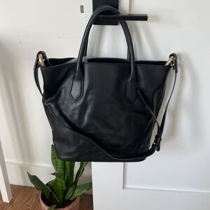 Jcrew black leather tote work bag, NWT